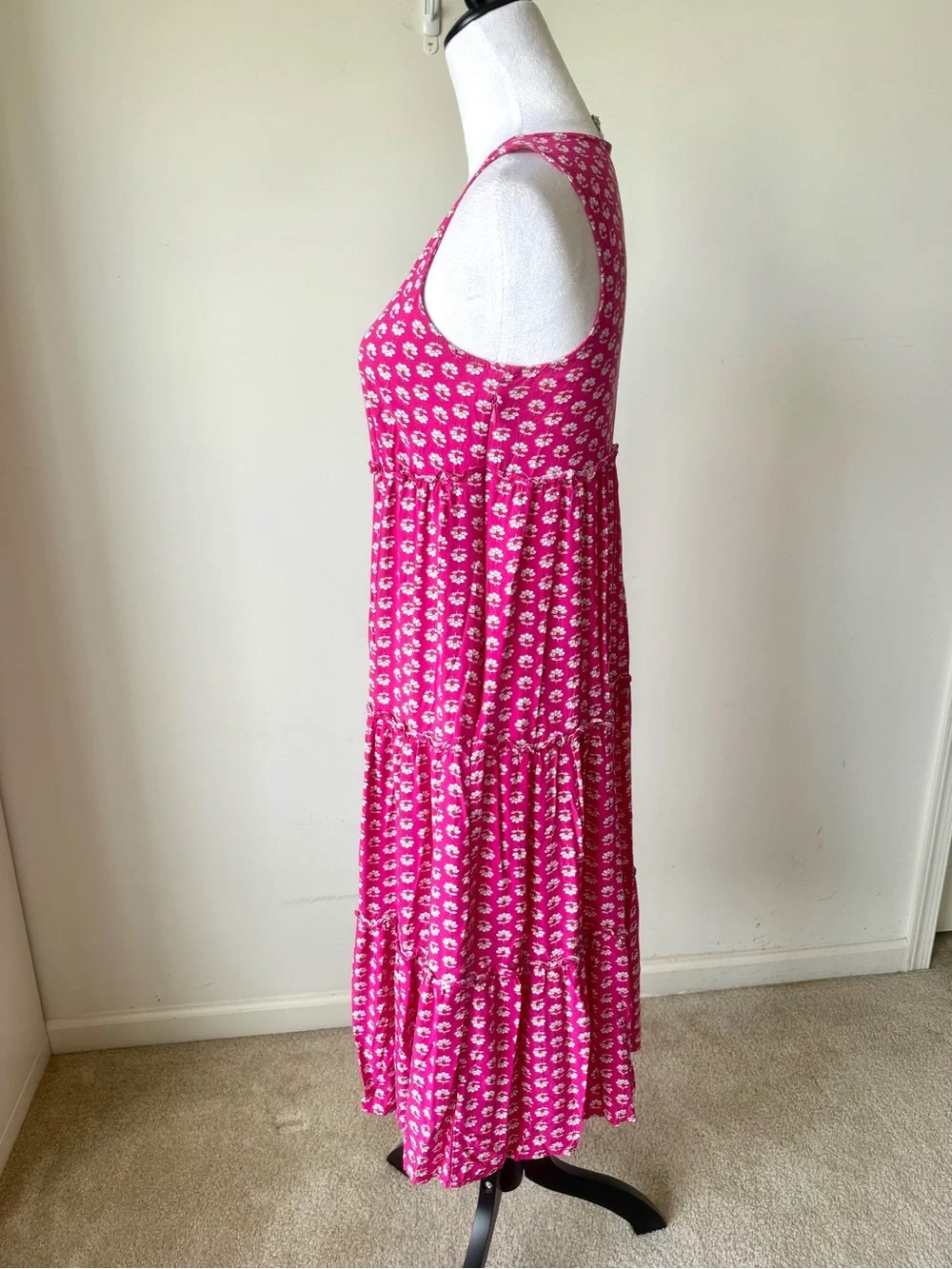 J. CREW Sleeveless Pink Floral Tiered Summer Midi Dress—SZ. 4